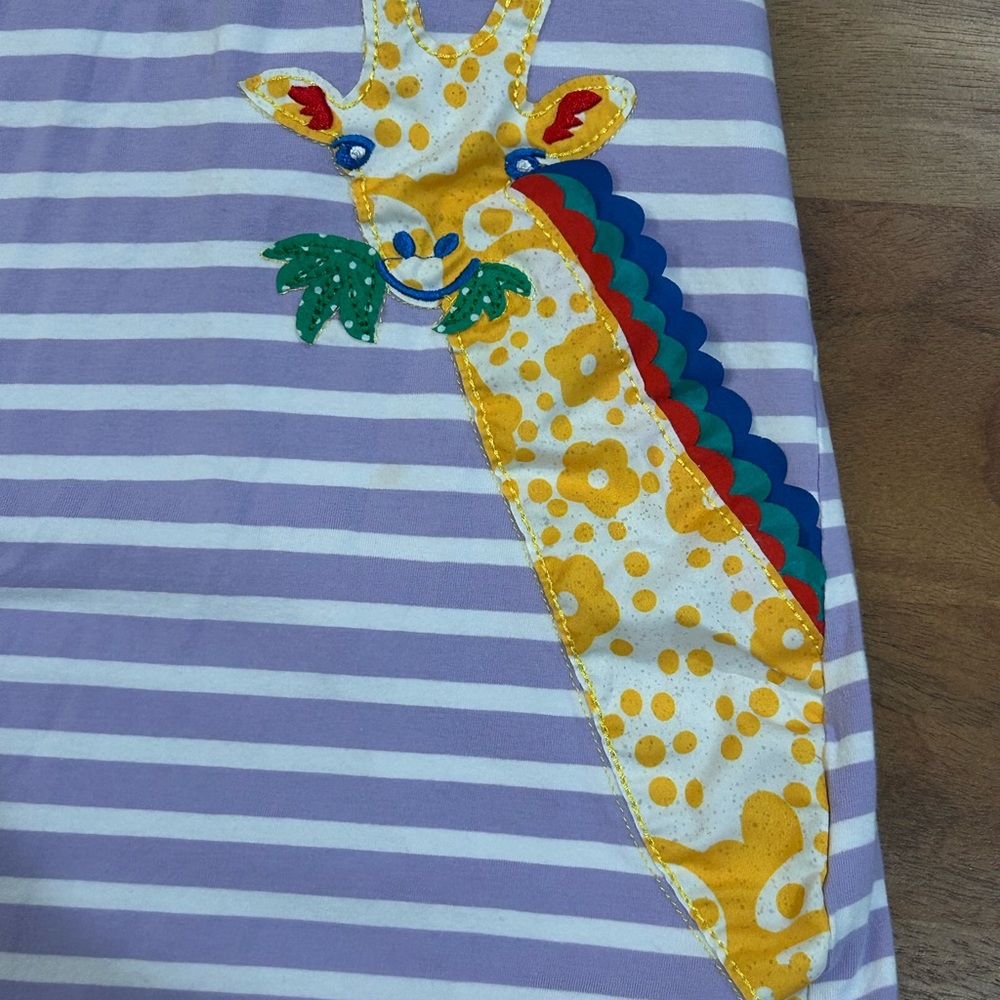 Lavender & White Striped Giraffe Applique Kids Dress - Picture 3 of 5
